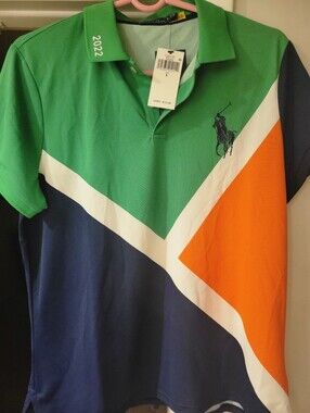 US OPEN Polo-Style Colorblock Men’s Polo Shirt - Green/Orange/Navy